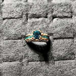Elegant Blue Zircon Silver and Gold Women's Ring